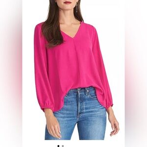 RACHEL Rachel Roy Kaylee Top V-Neck Electric Pink Long Sleeve Blouse Size L